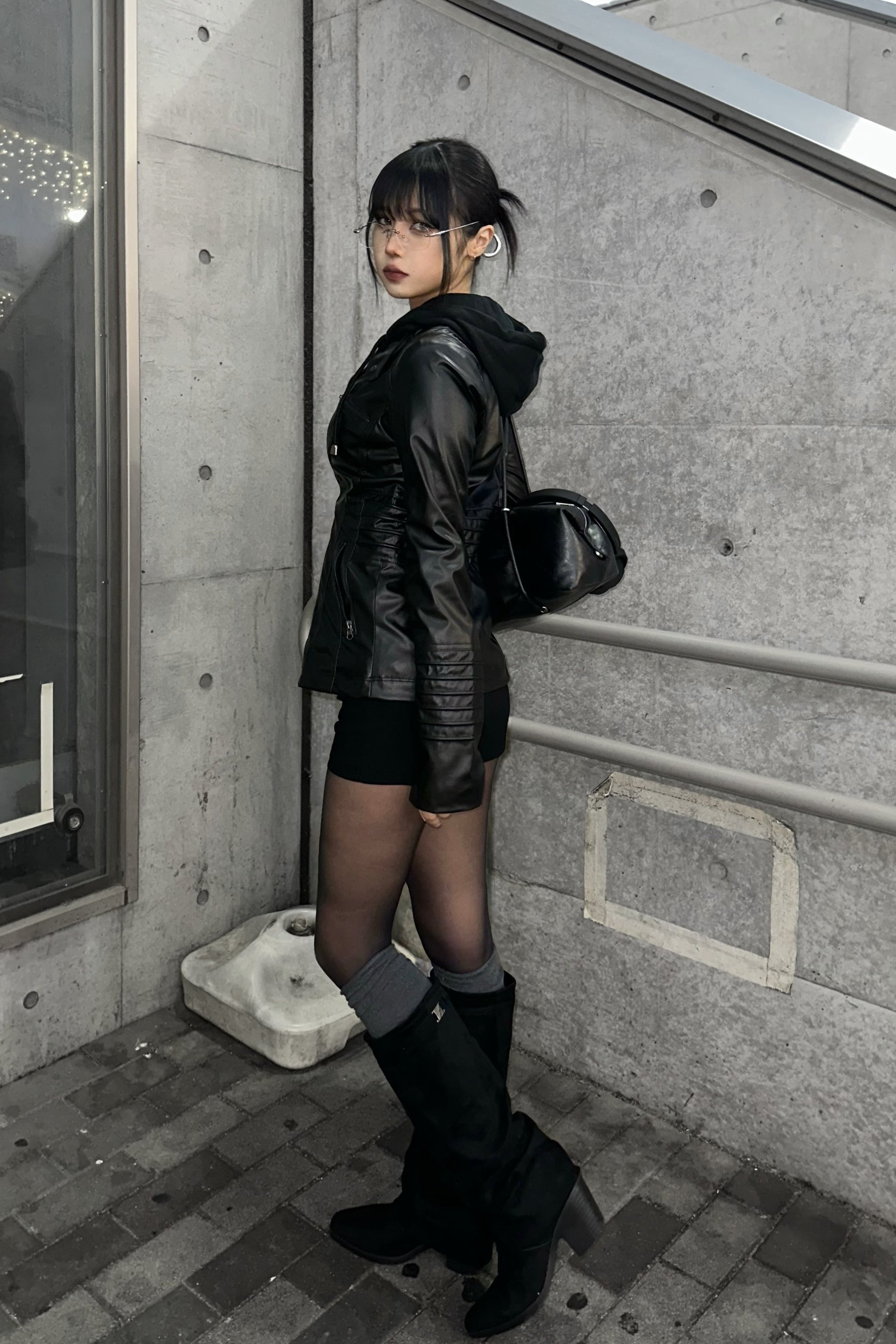 スリムフーディーレザージャケット NA10327