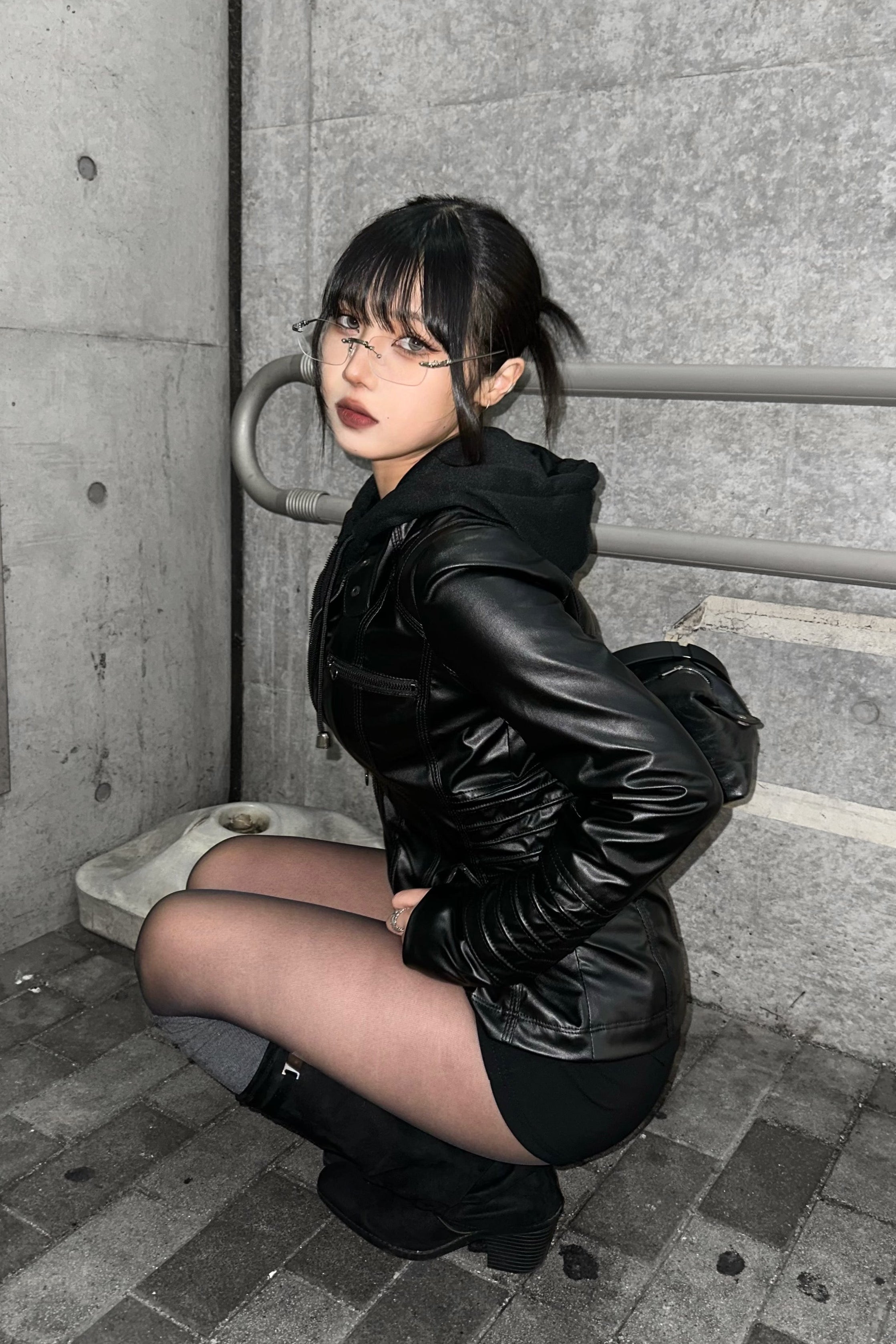 スリムフーディーレザージャケット NA10327