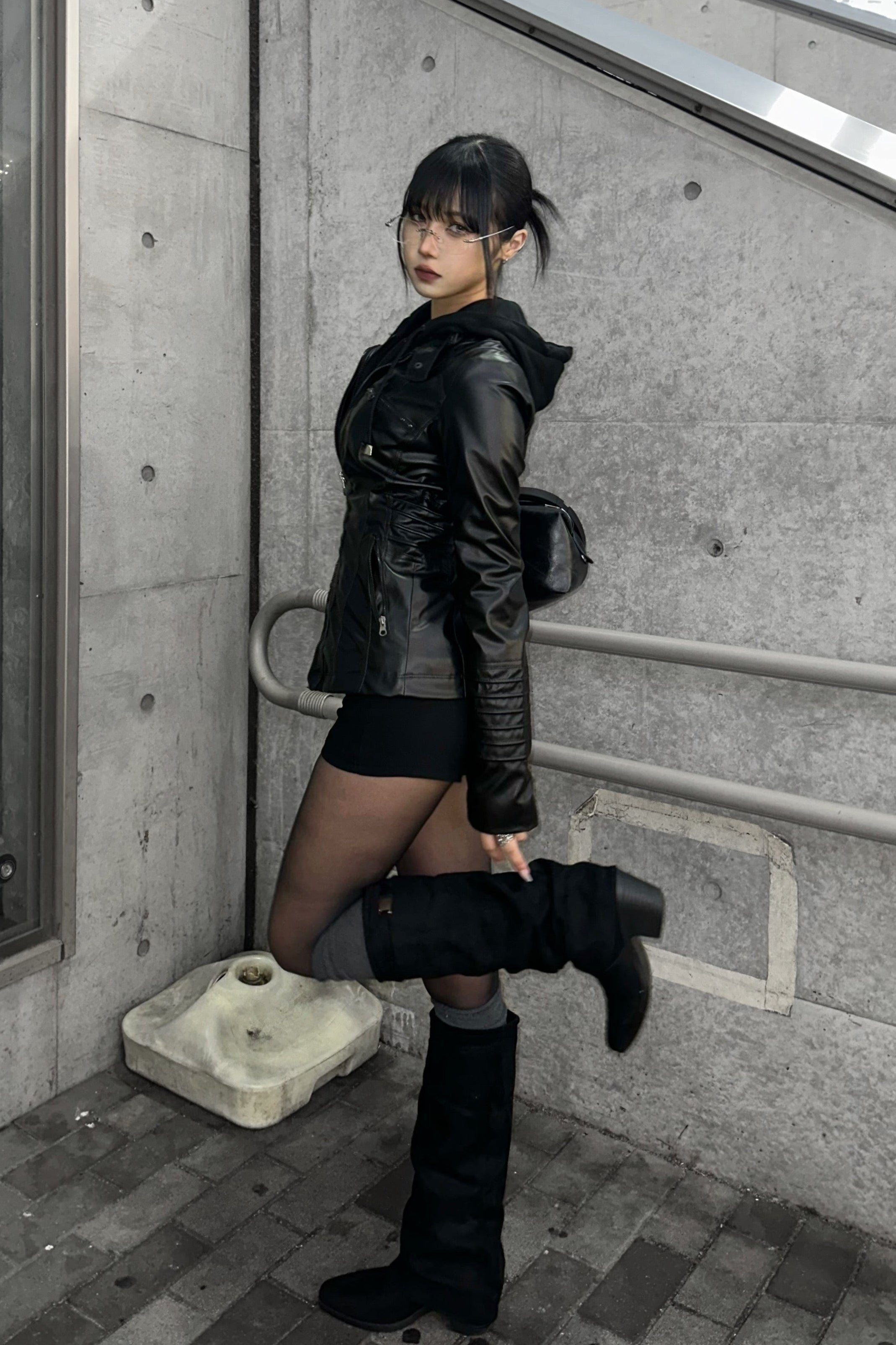 スリムフーディーレザージャケット NA10327