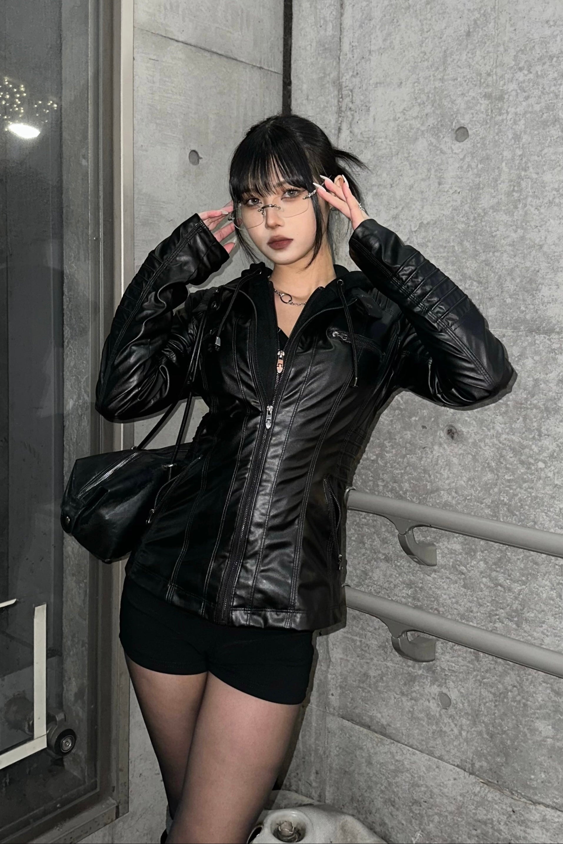 スリムフーディーレザージャケット NA10327