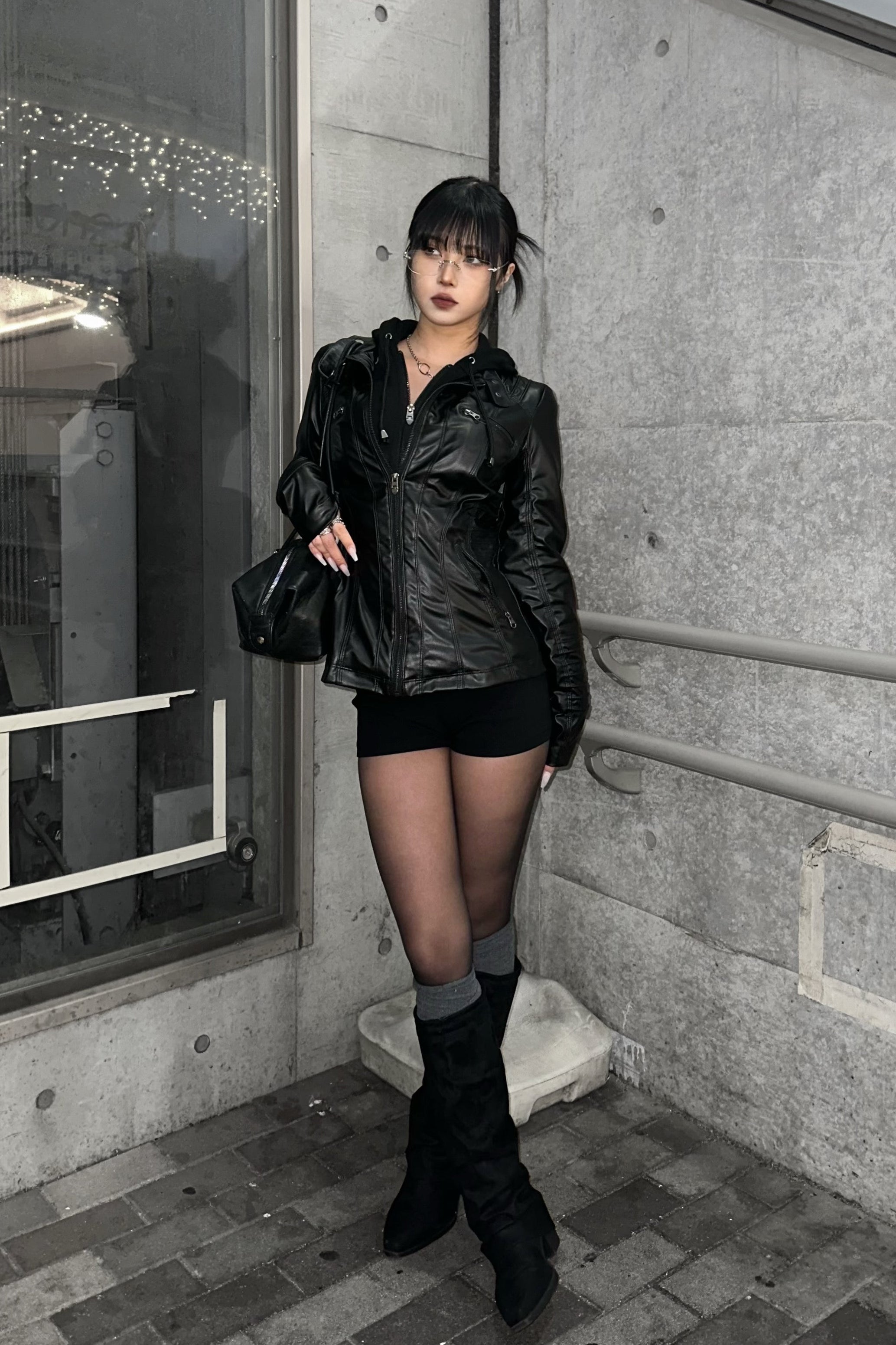 スリムフーディーレザージャケット NA10327