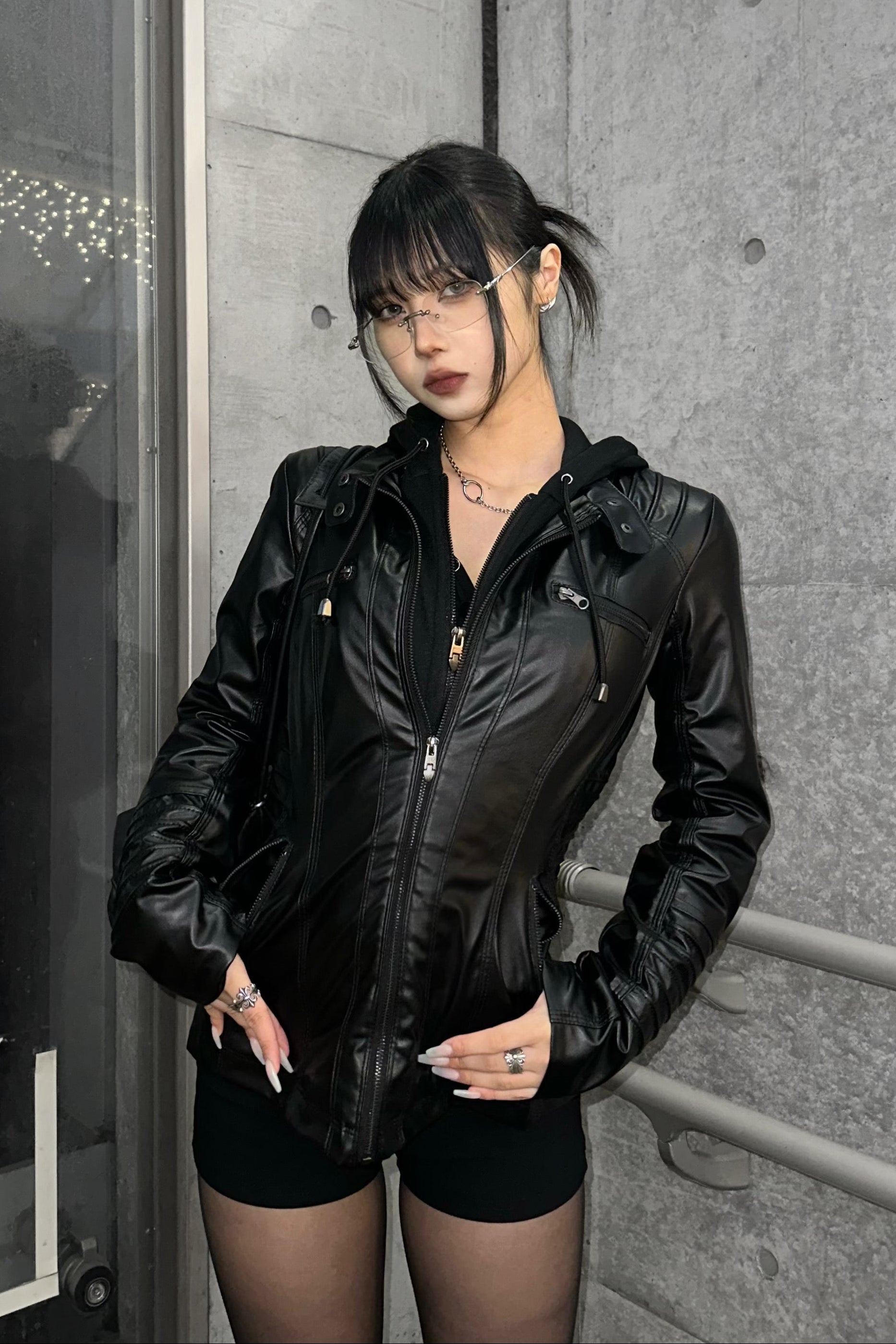 スリムフーディーレザージャケット NA10327