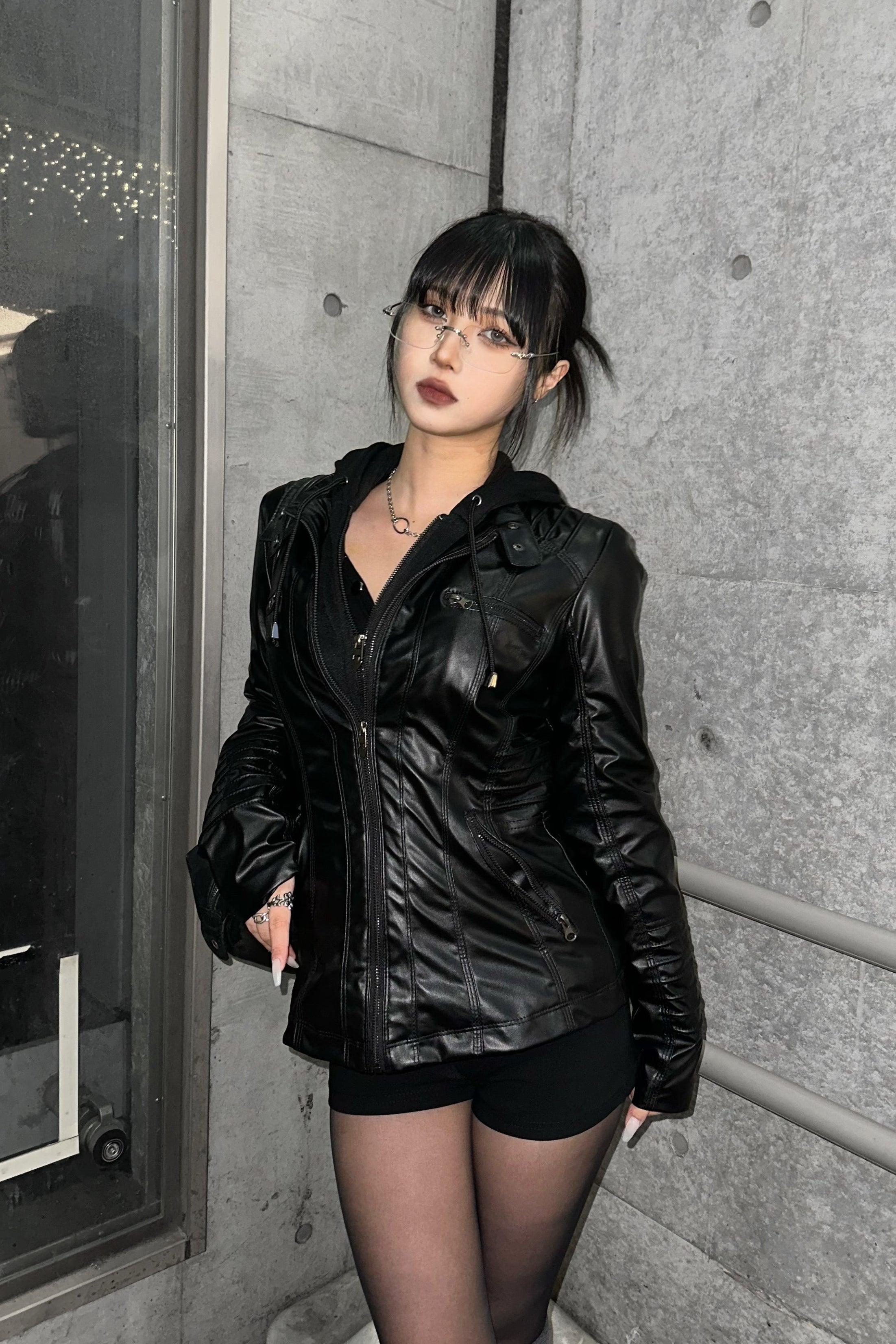 スリムフーディーレザージャケット NA10327