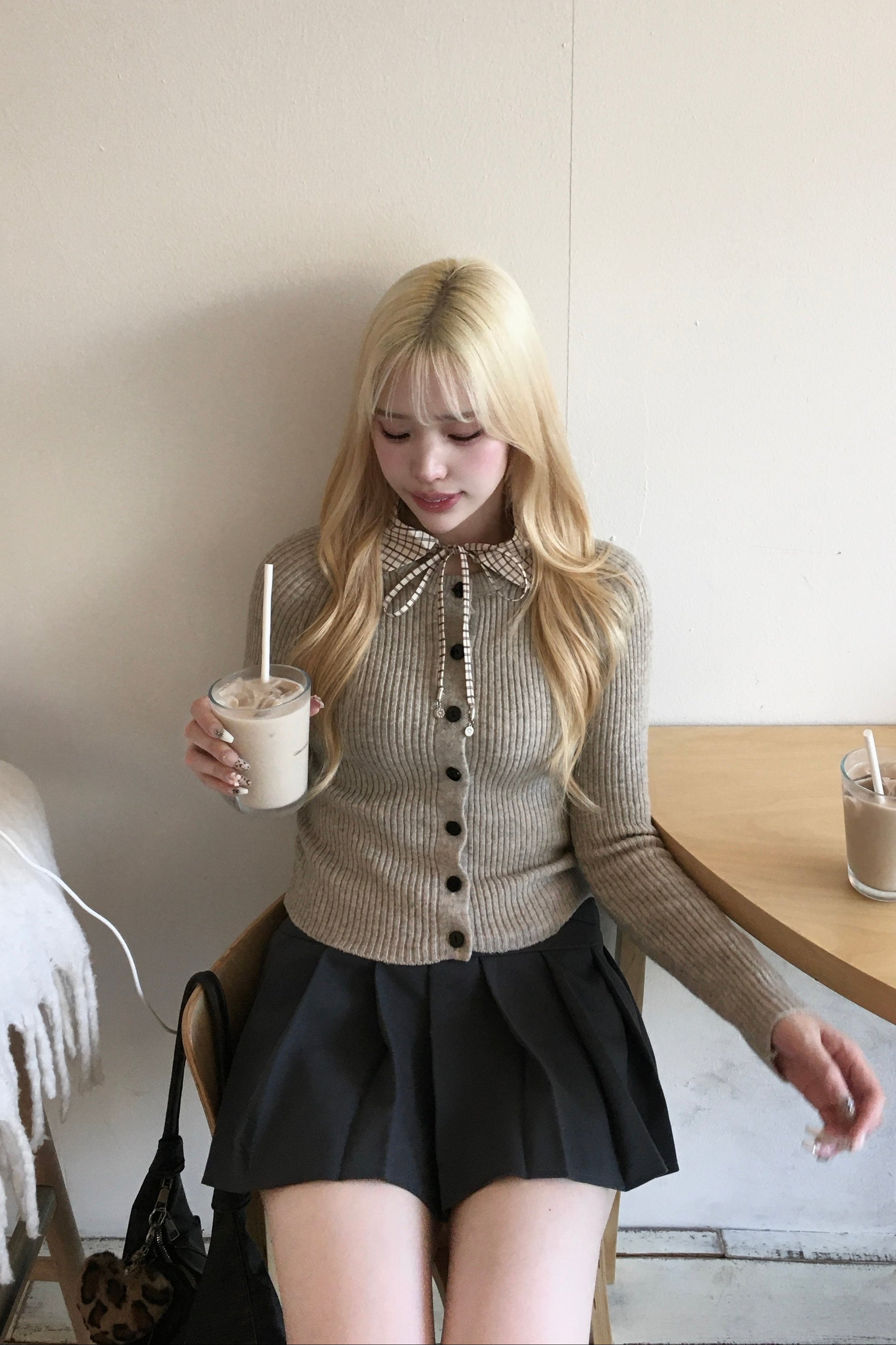 チェックカラーリボンニットカーディガン NA10141