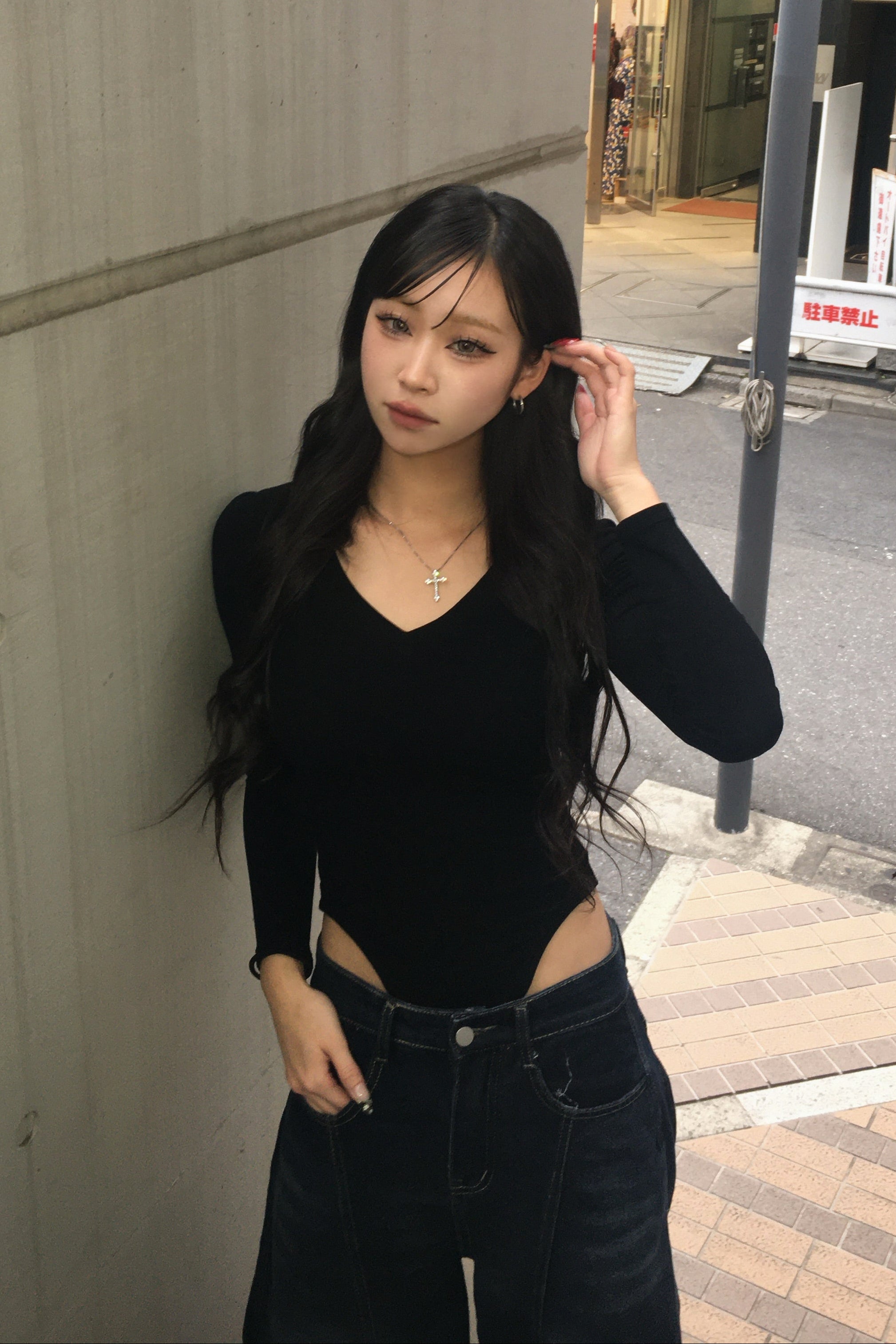 Vネックレオタードトップス NA10784