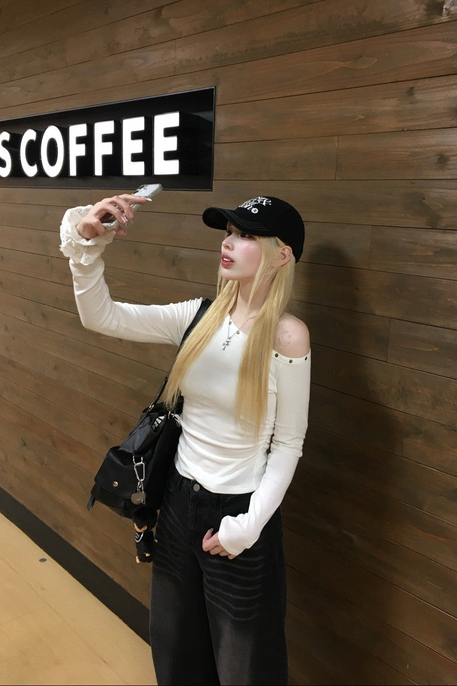 ワンショルダースタッズTシャツ NA10105