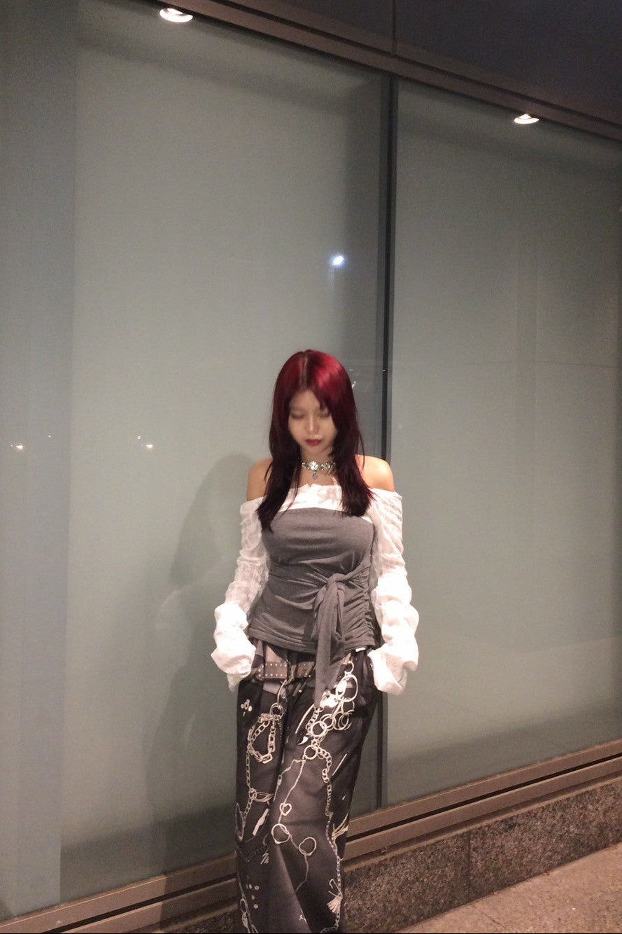 オフショルダーリボンシアートップス NA10180