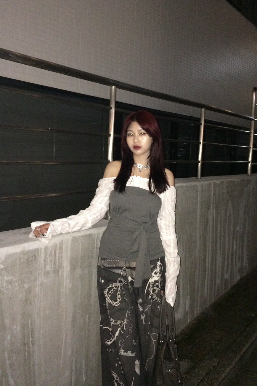 オフショルダーリボンシアートップス NA10180