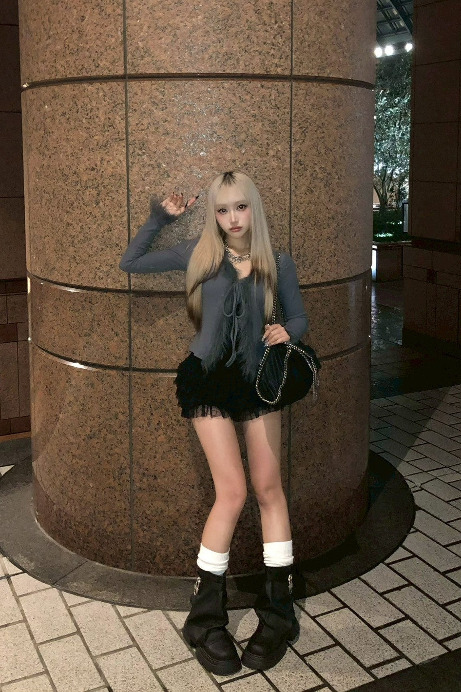 ファーネックカーディガンNA10059