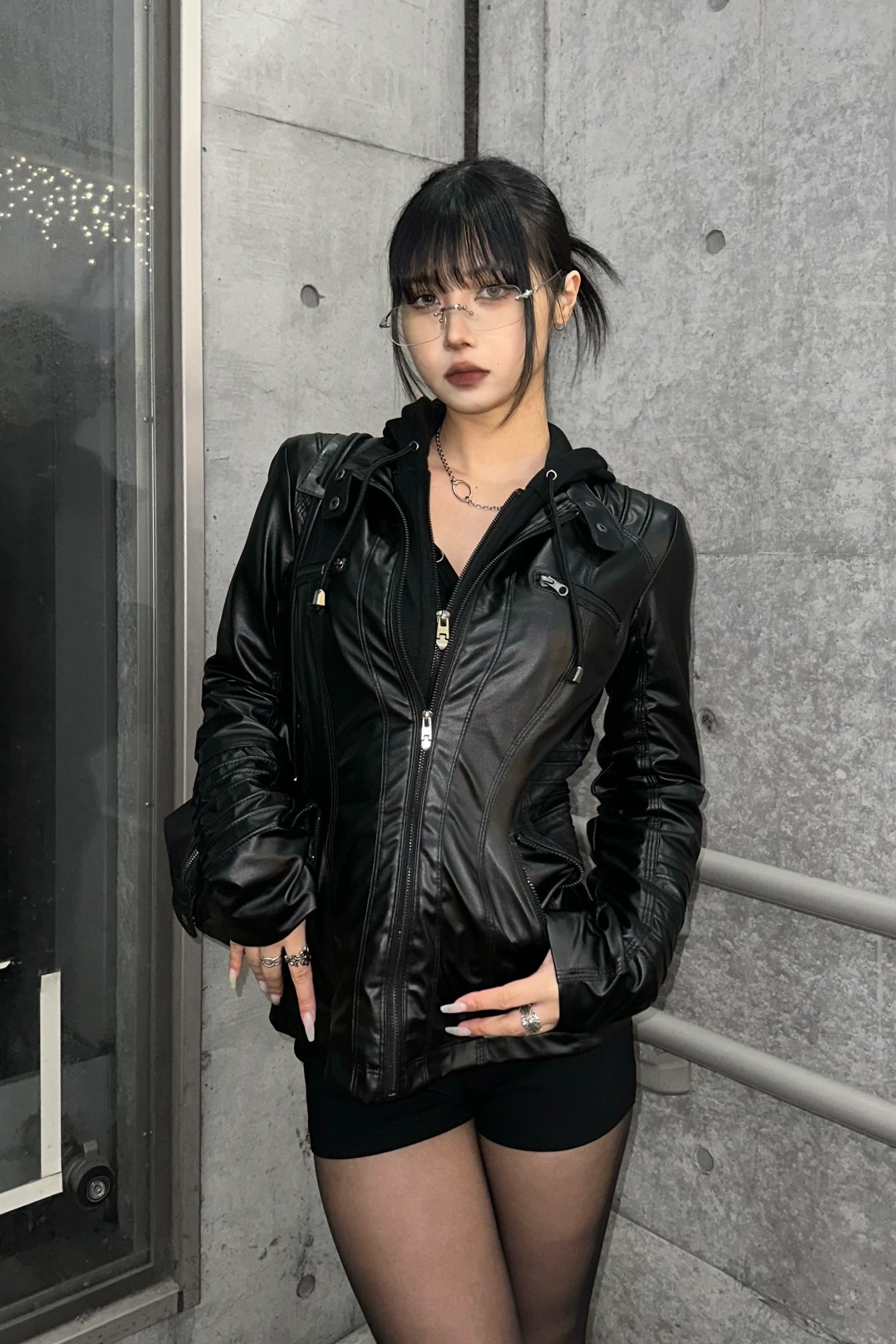 スリムフーディーレザージャケット NA10327