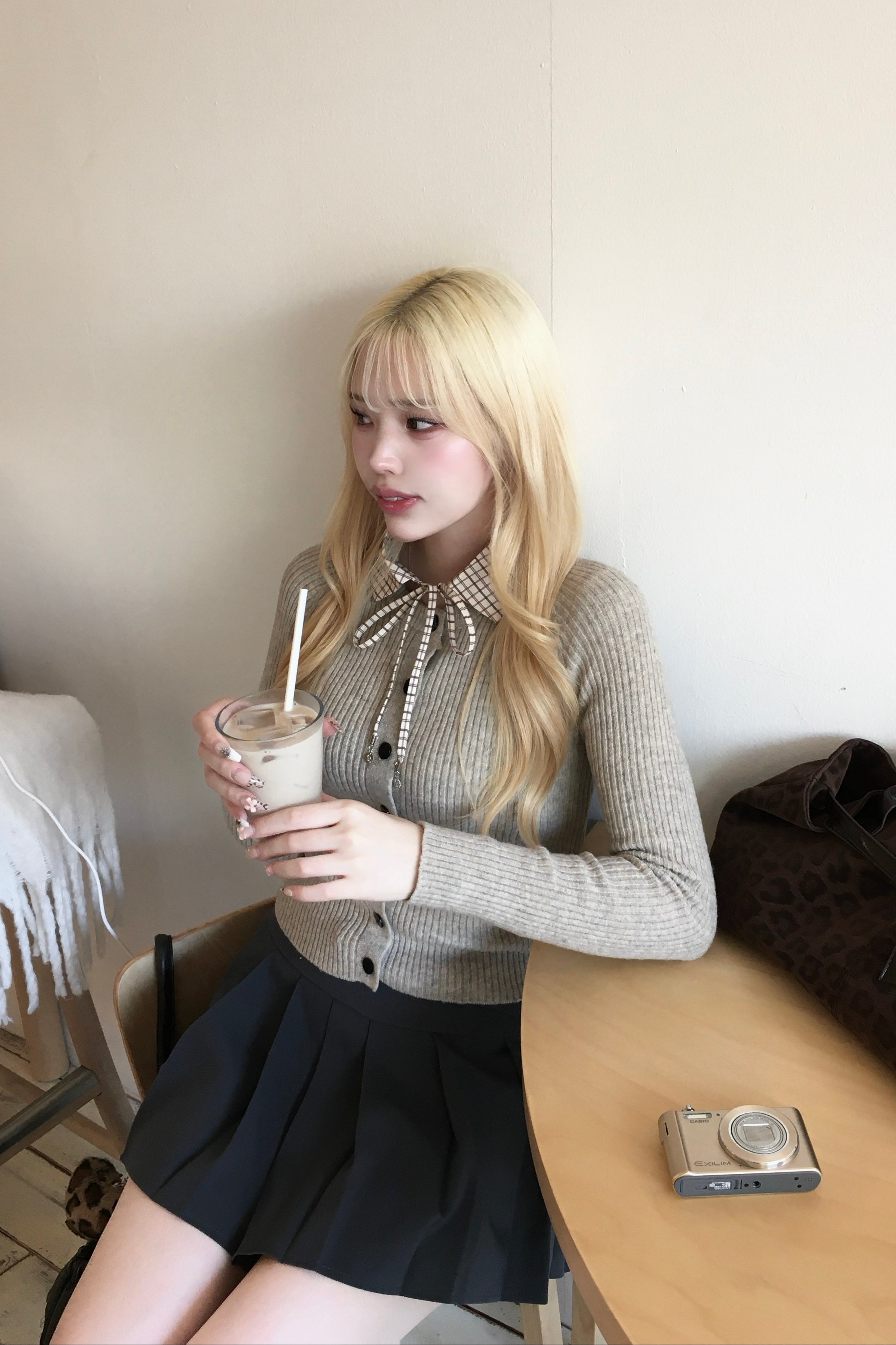 チェックカラーリボンニットカーディガン NA10141