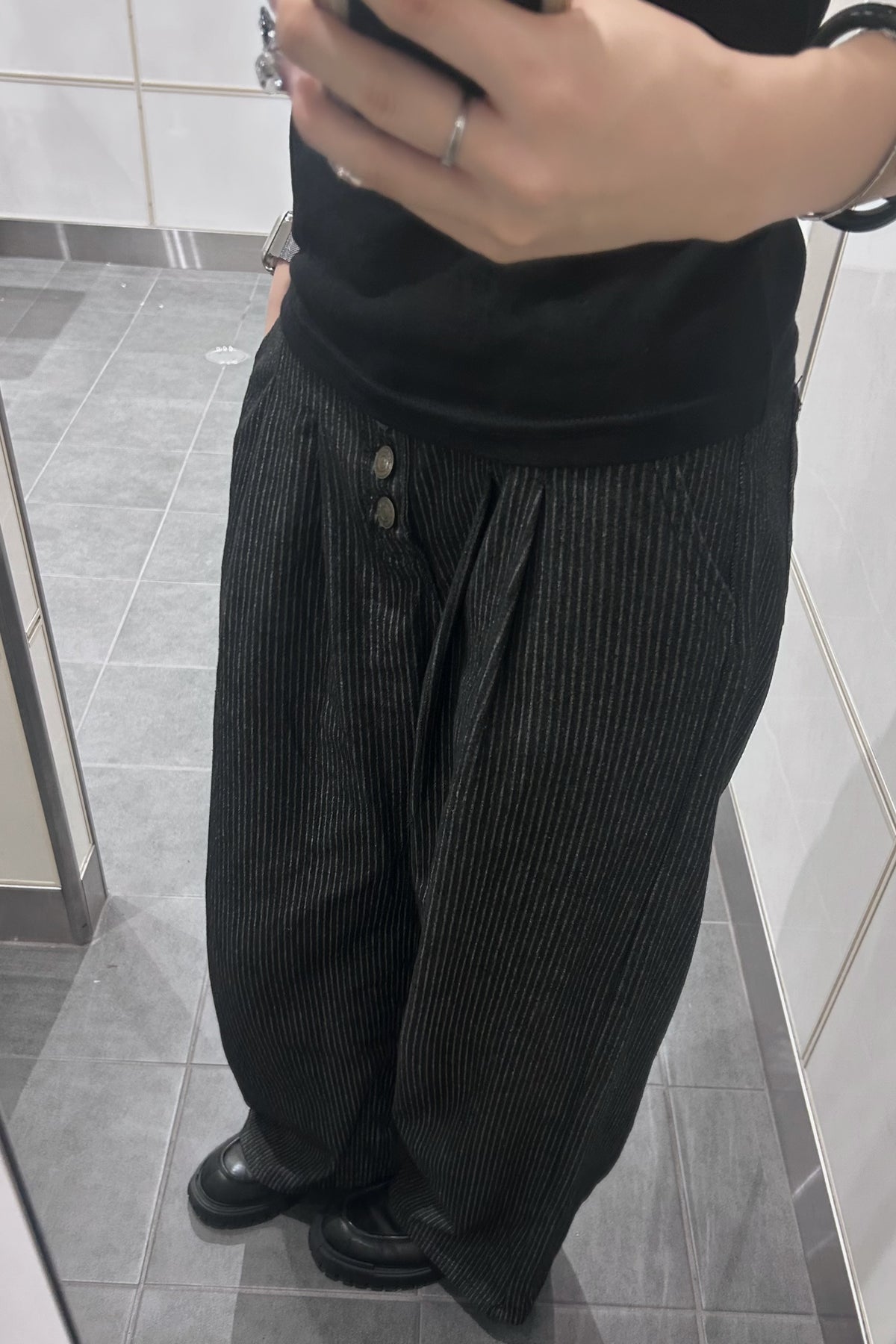 ストライプフロントボタンワイドパンツ NA11036