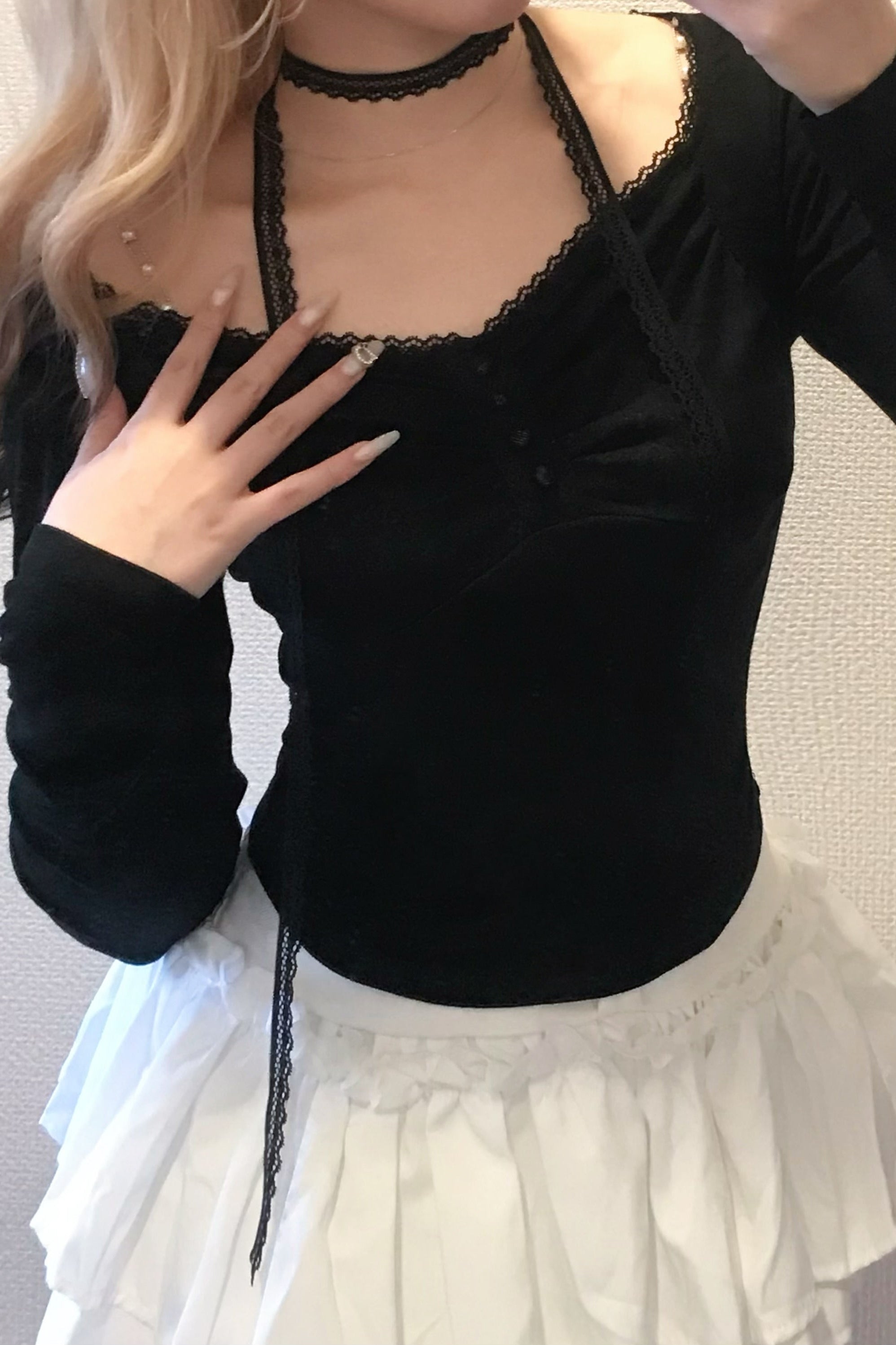 シャーリングボタンレーストップス NA13974