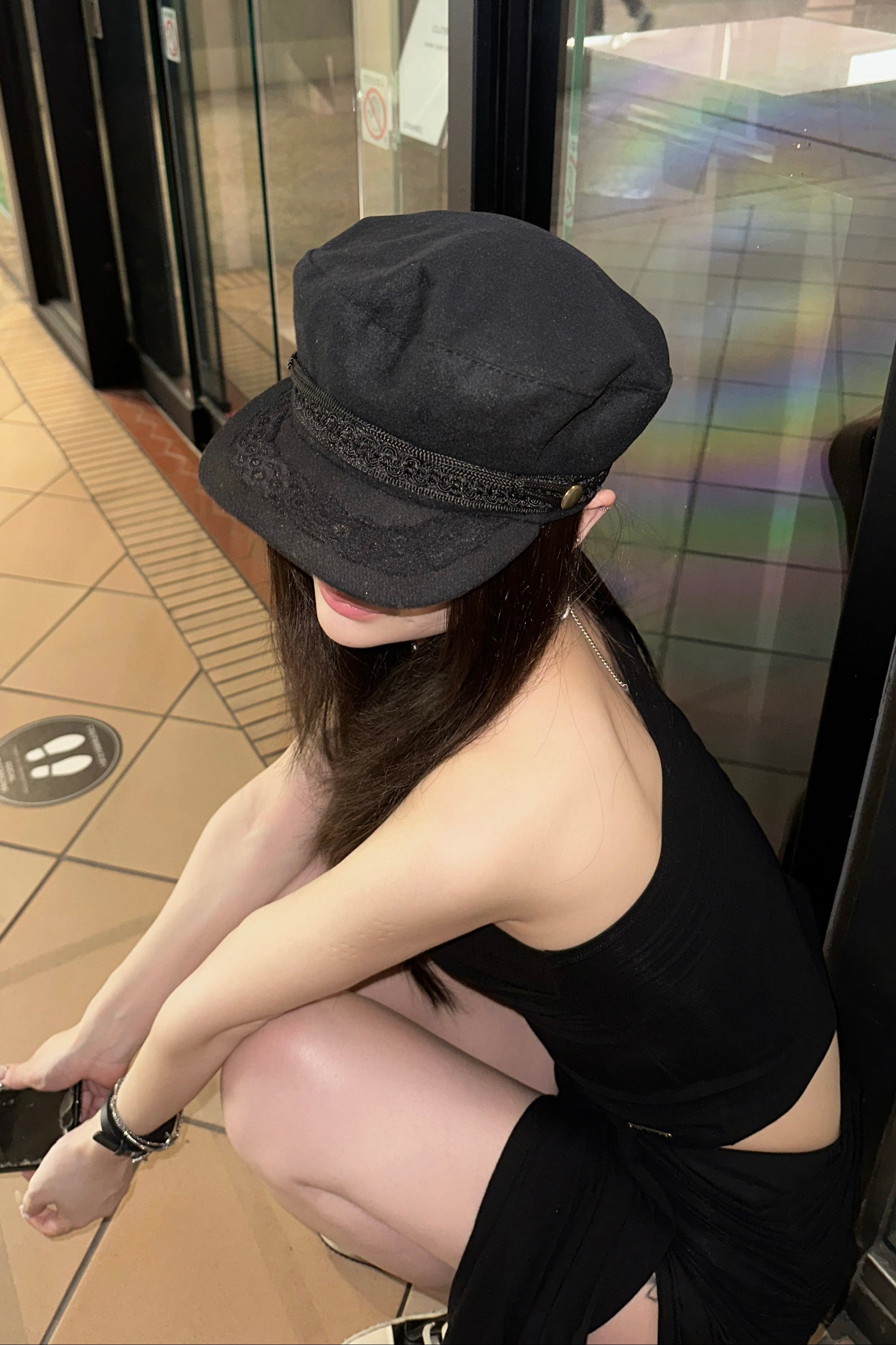 レーストリムゴールドボタンマリンキャップ NA10988