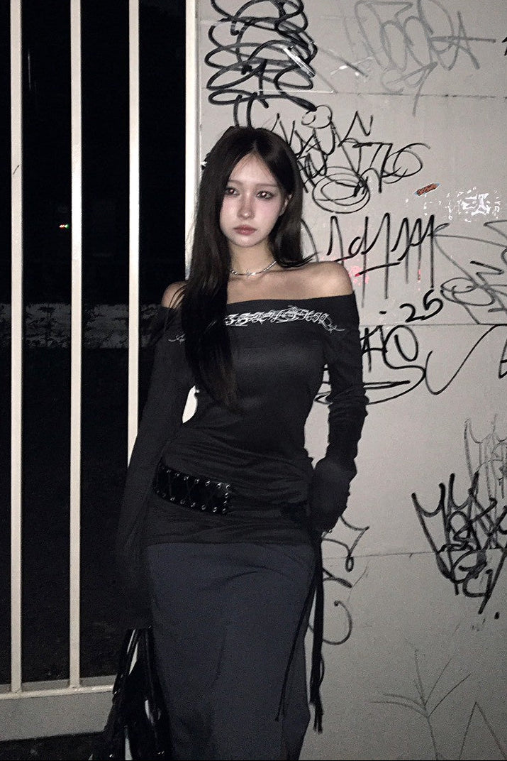 トライバルロゴオフショルダートップス NA10115