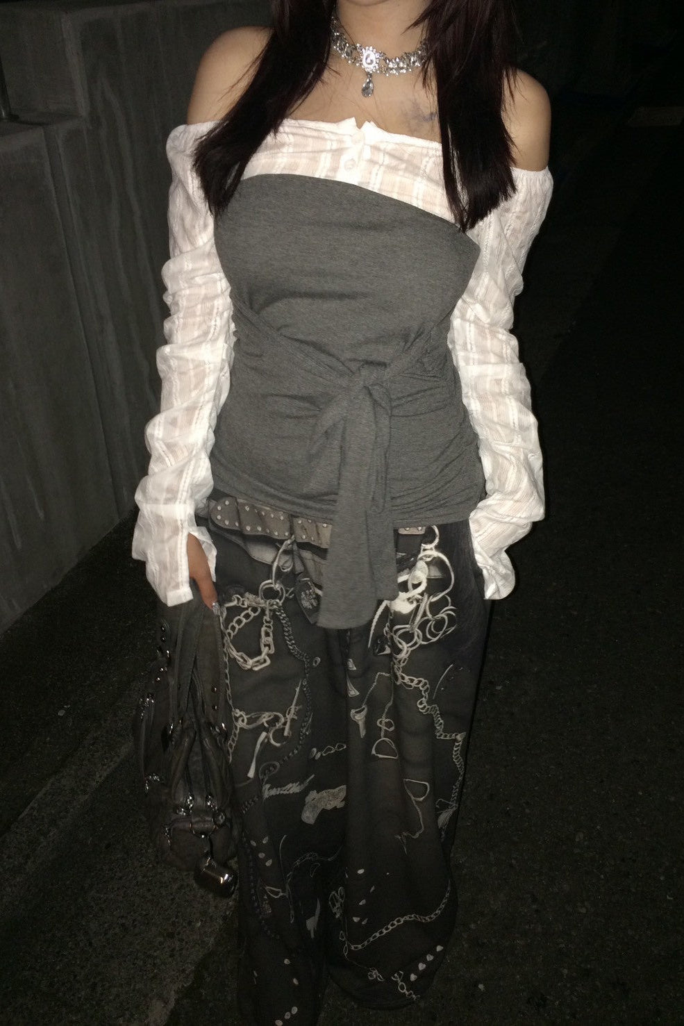 オフショルダーリボンシアートップス NA10180