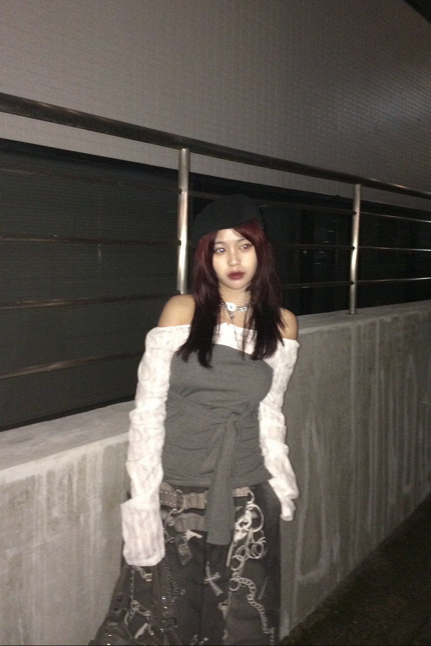 オフショルダーリボンシアートップス NA10180