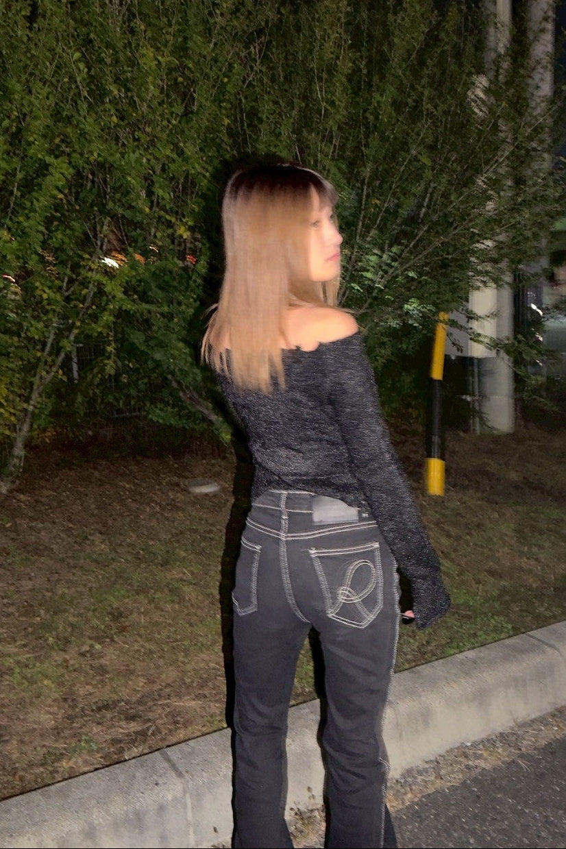 クロップドオフショルダメージニット NA10116