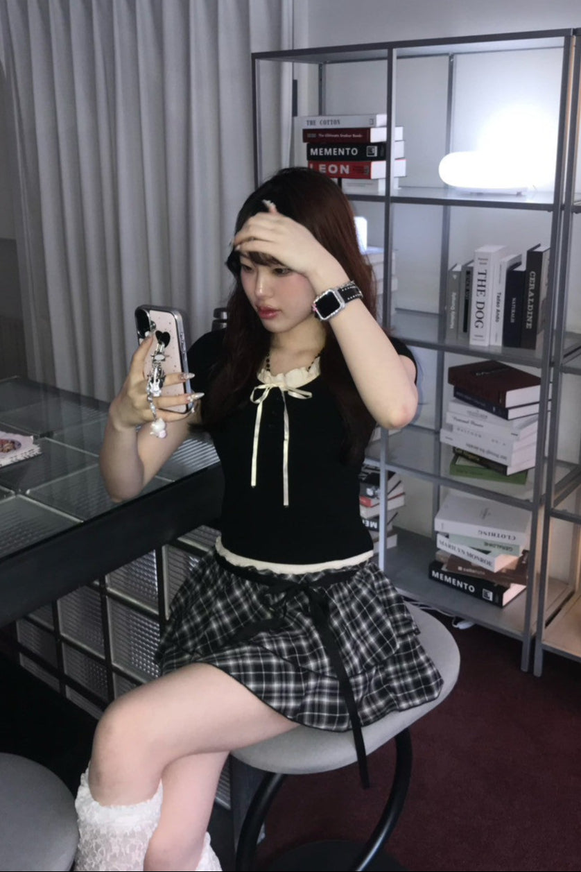 ダークチェックリボンスカート NA11228