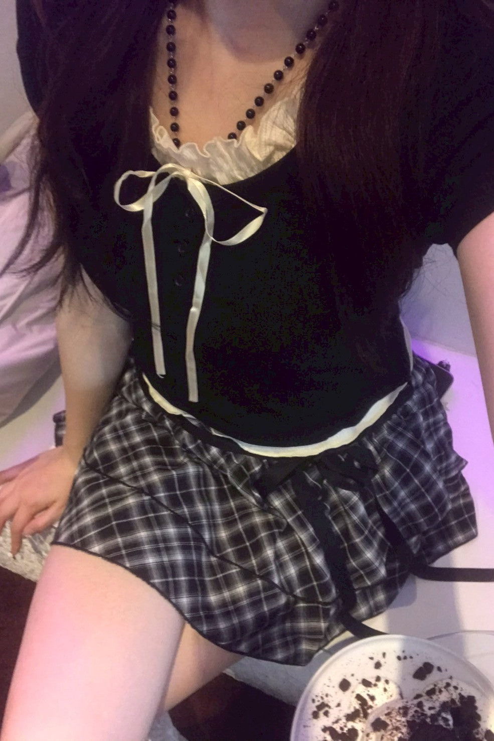 ダークチェックリボンスカート NA11228